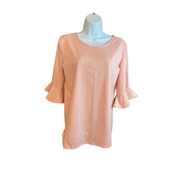 Karen Scott Women Tunic Top Small Peachy Ruffle 3/4 Sleeve Comfort Spring Preppy - Picture 2 of 7